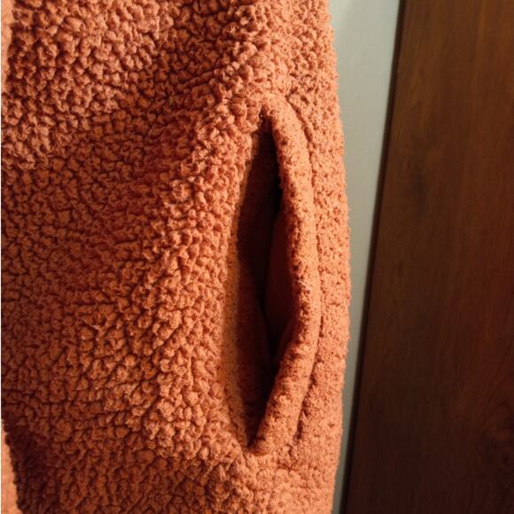 Old Navy Sherpa Half Zip Fleece Pullover Sweatshirt Dusty Red Logo Cozy Large - Picture 8 of 12
